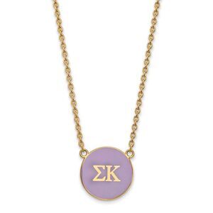 14K Plated Silver Sigma Kappa Large Purple Enamel Disc Necklace